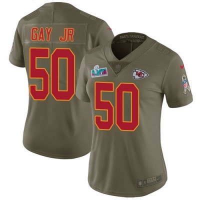 Nike Kansas City Chiefs #50 Willie Gay Jr. Olive Super Bowl LVII Patch Women's Stitched NFL Limited 2017 Salute To Service Jersey